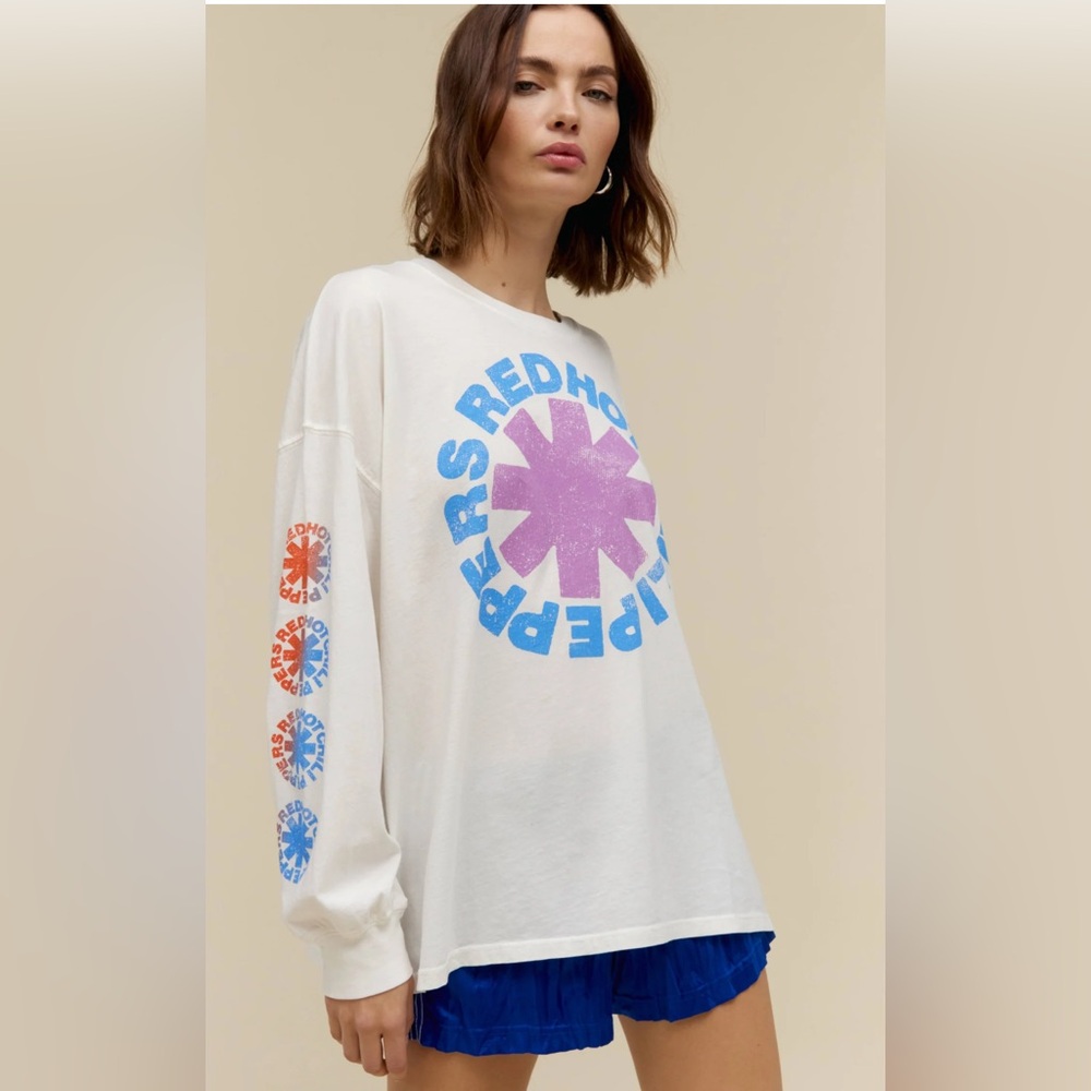 Daydreamer White Long Sleeve Tee with Blue and Purple Graphic